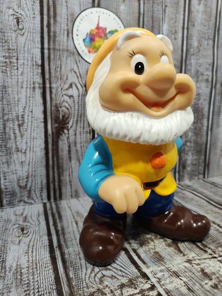 Vintage Walt Disney Productions Happy 3 Dwarf Snow White Vinyl 8" Squeaker Japan - Picture 3 of 12